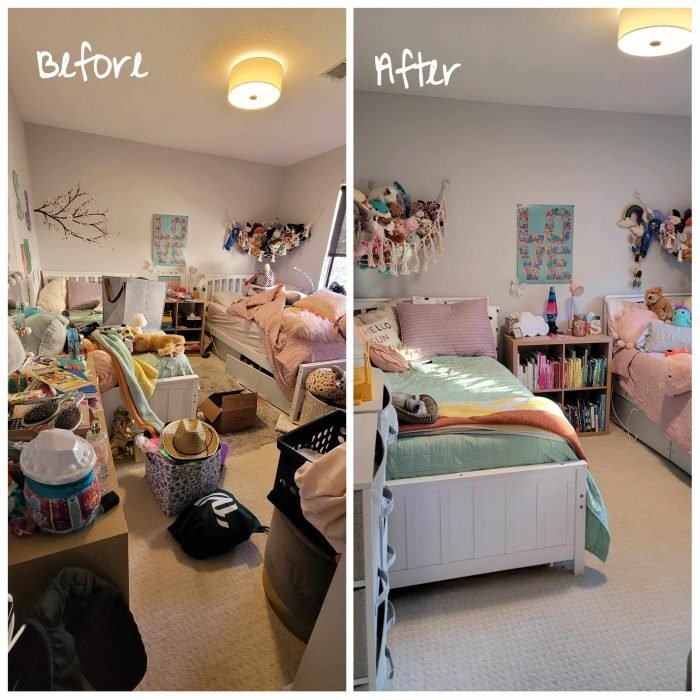 Kid's bedroom before and after organization images