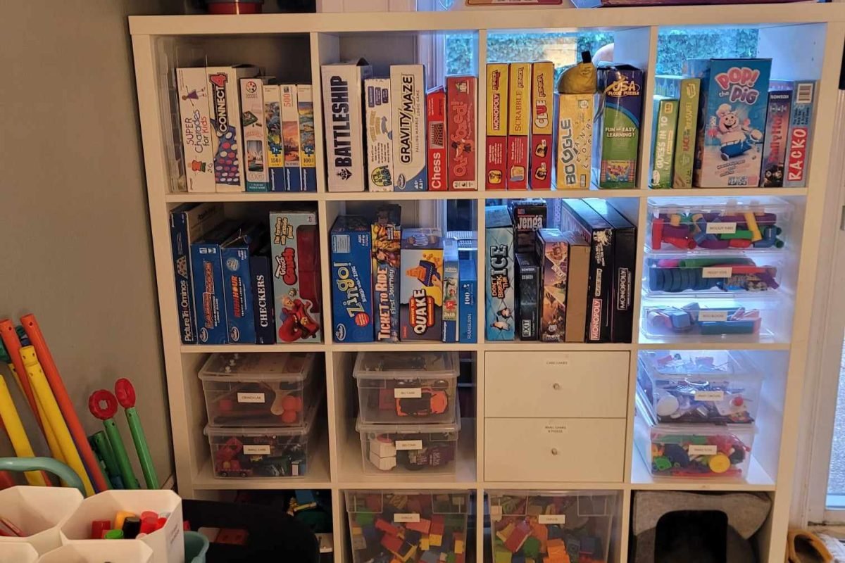 Playroom toy and game shelf organization